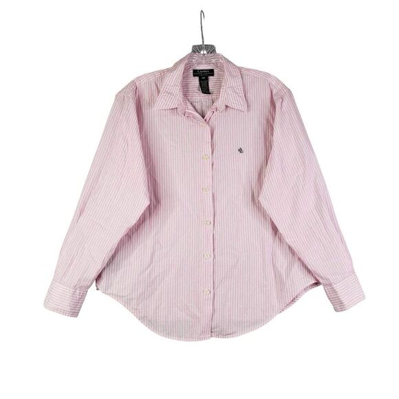 Polo Ralph Lauren RLL Shirt Women's 14 Large Pink Striped LS Button Up Cotton - Picture 2 of 8